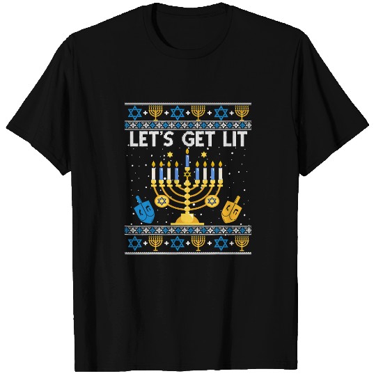 Lets Get Lit Hanukkah Jew Menorah Jewish Chanukkah Xmas3 T-Shirts