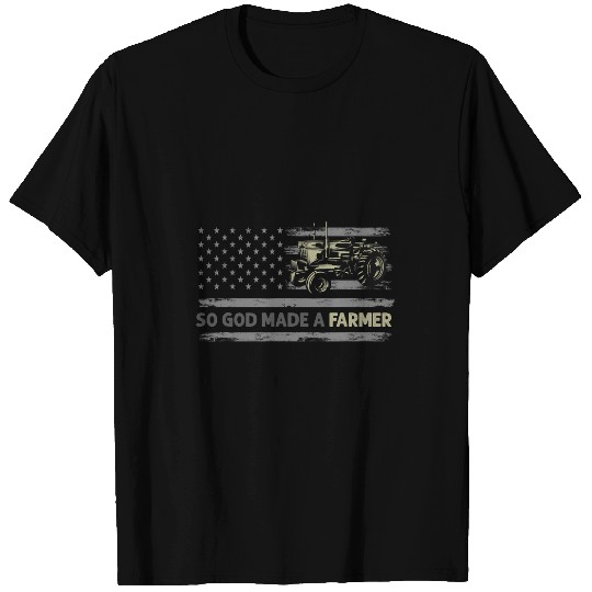 Tractor driving American Flag Tractor God Made A Farmer Farming T-Shirts