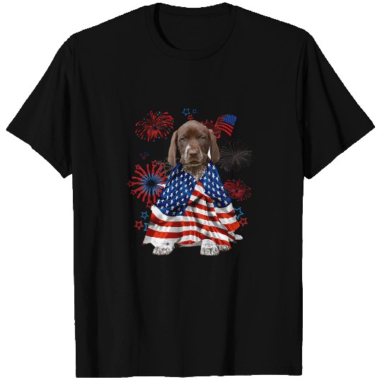 Dog German Shorthaired Pointer Dog American USA Flag 4th of July T-Shirts