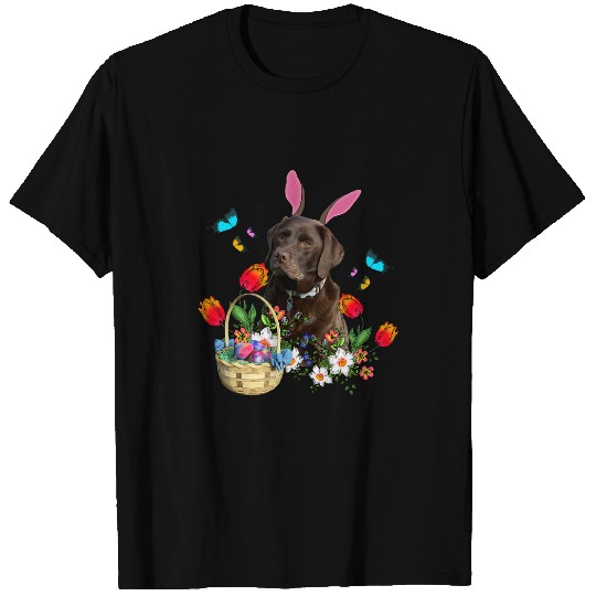 Labrador Lab Dog Chocolate Labrador Bunny Dog With Easter Eggs Basket Spring T-Shirts