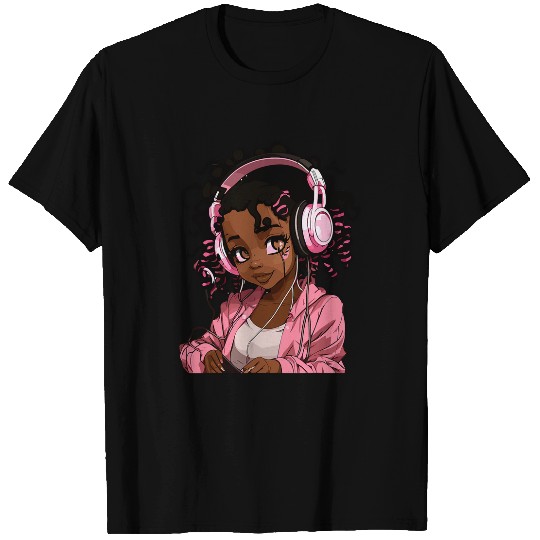 Anime and Music Black Girl Anime Merch Afro African American T-Shirts