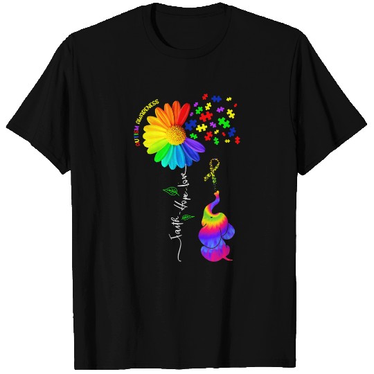 Autism Faith Hope Love Autism Awareness Sunflower Mom Women Gifts Neurodiverse T-Shirts