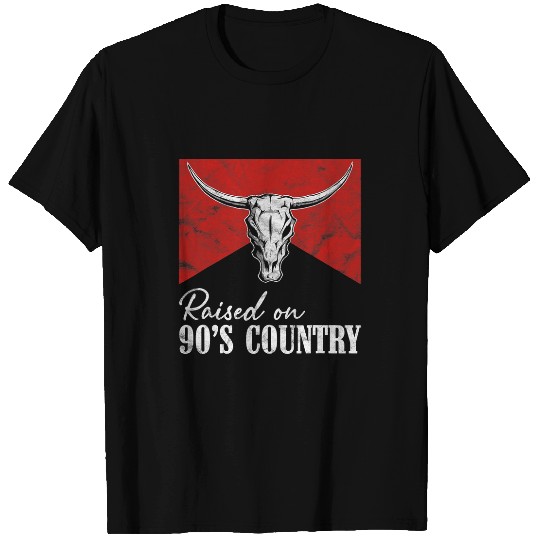 Skeletons Skulls Raised On 90s Country Music vintages Western Bull Skull T-Shirts