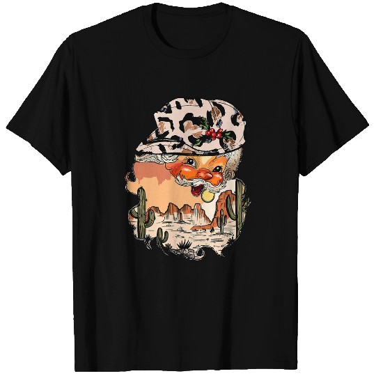 Santa Claus Wearing A Cowboy Hat Western Merry Christmas T-Shirts
