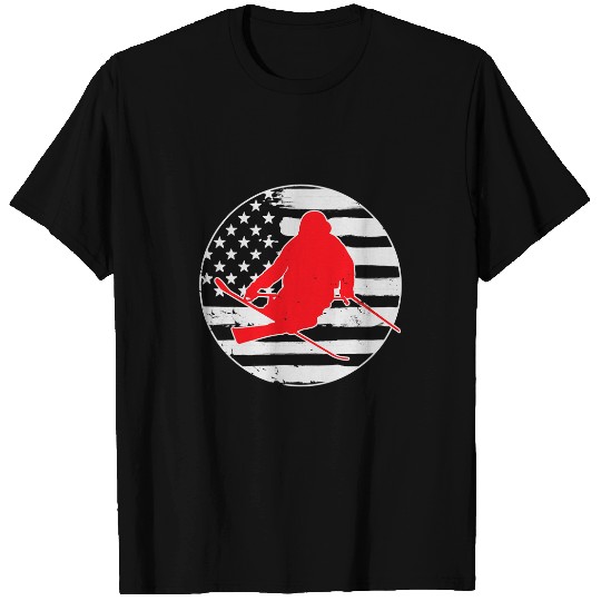 Skiing Ski Freestyle Skiing American USA Flag 4th Of July Vintage T-Shirts