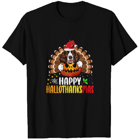 English Springer Spaniel Dog Funny Happy Hallothanksmas T-Shirts