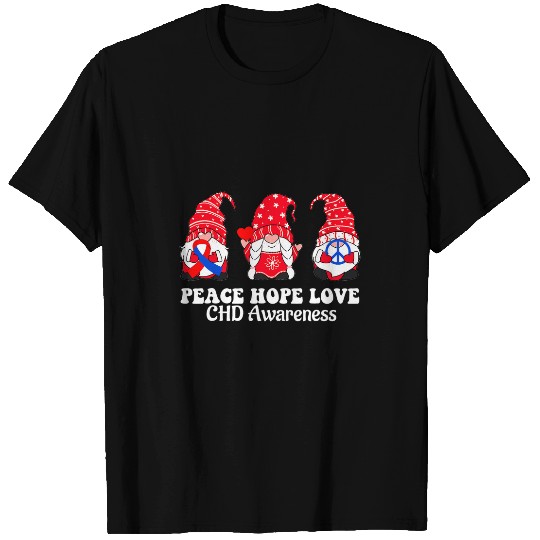 Peace Hope Love CHD Awareness Month Gnome Red Blue Ribbon T-Shirts