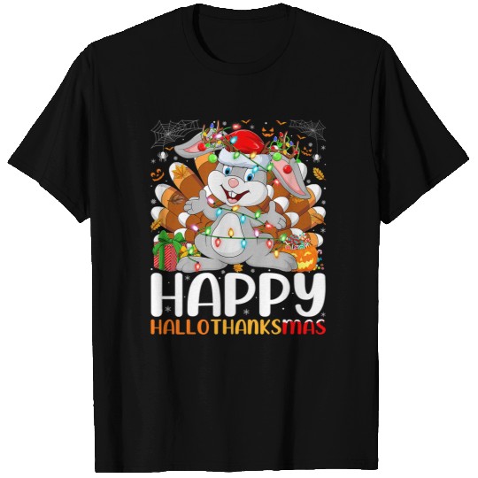 Rabbits Lover Halloween Christmas Happy Hallothanksmas T-Shirts