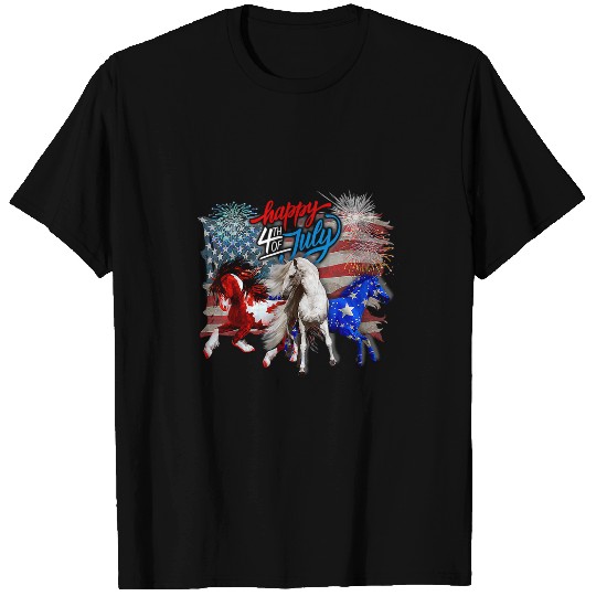 Horse Lover red white blue horse 4th of july flag usa firework patriotic T-Shirts