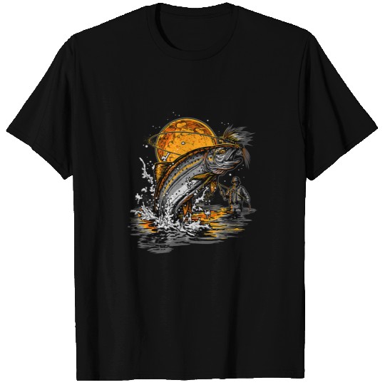 Fishing Men Gift For Fishing Fly Fishing Blood Moon Fisher T-Shirts