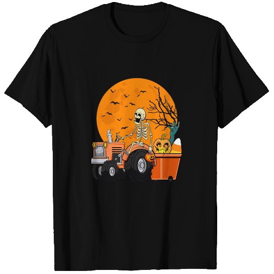 Tractor driving Skeletons Riding Tractor Funny Halloween 2 T-Shirts