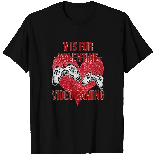 V Is For Video Games Valentines Day Gamer Boy Men T-Shirts