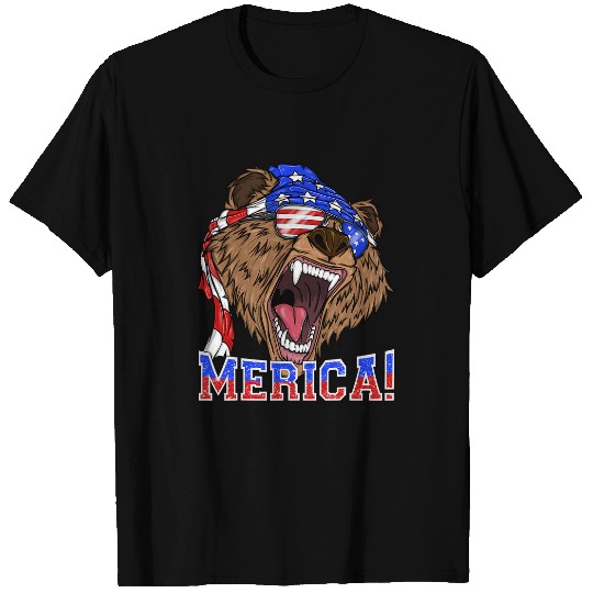 Funny Bear Merica Grizzly Bear 4th of July Patriotic Men Women Cute Bears T-Shirts