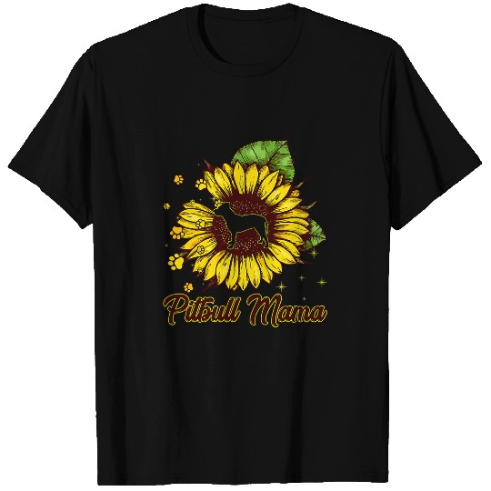 Bully Lover Dog Womens Sunflower Pitbull Mom Dog Lover Dog Mama 66 Pitbull Dog T-Shirts