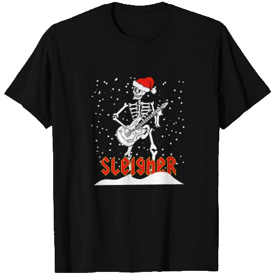 Skeletons Skulls Sleigher Skeletons Santa Playing Electric Guitar Christmas Skull T-Shirts