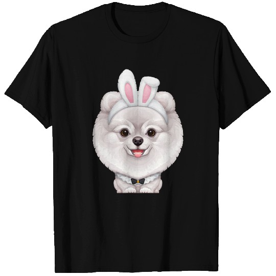 Dog Pomeranian White Pomeranian in the Easter Bunny Costume T-Shirts