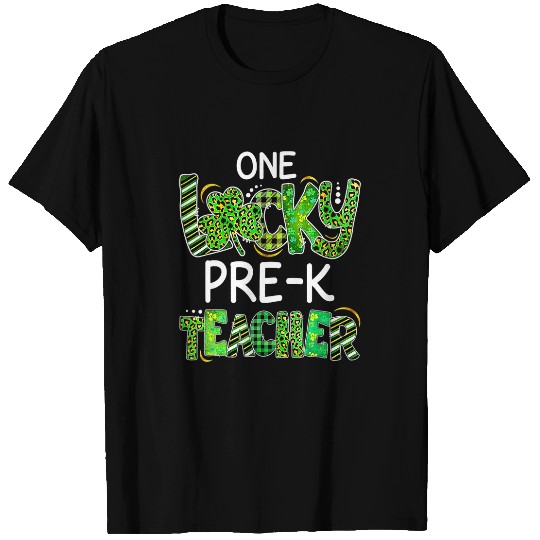 Teacher Job One Lucky Pre K Teacher Shamrock Leopard Plaid Patricks Day T-Shirts