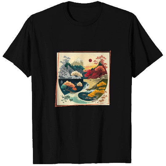 Japanese Art Ukiyoe Anime Manga Style Japanese Seasons T-Shirts