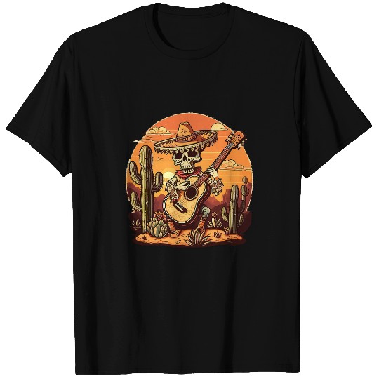 Skeletons Skulls Fiesta Skeletons Guitar Cactus Floral Cinco De Mayo Mexican Skull T-Shirts