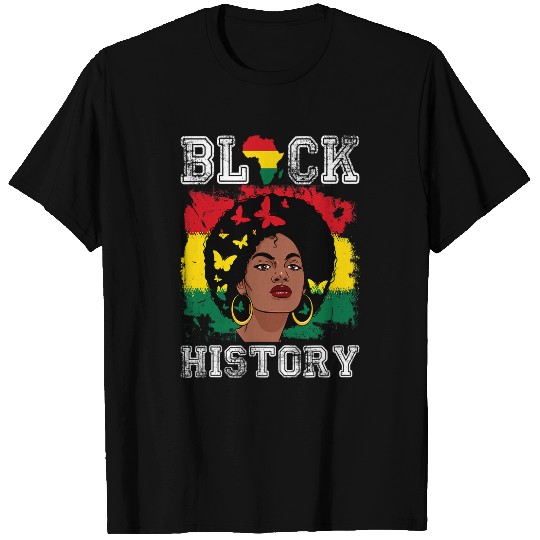 I Am Black History Black Queen Melanin Butterfly Afro Women T-Shirts