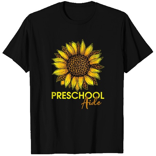 Teacher Job Leopard Sunflower Preschool Teacher Aide Teacher Crew T-Shirts