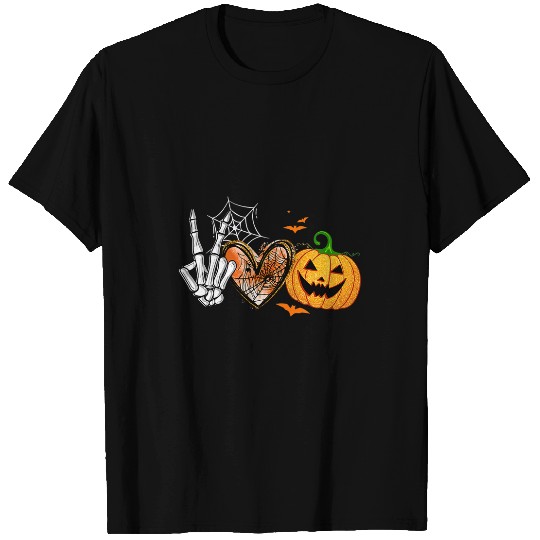 Skeletons Skulls Peace Love Pumpkin Skeletons Halloween Costume For Women Skull T-Shirts
