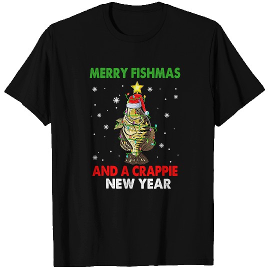 Fishing Merry Fishmas And A Crappie New Year Fishing Funny xmass Fisher T-Shirts