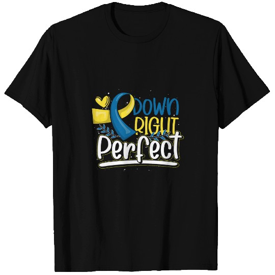 Down Right Perfect Blue Yellow Ribbon Funny Down Syndromes T-Shirts