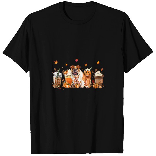 Fall Coffee Pumpkin Spice Latte Iced Autumn English Bulldog T-Shirts