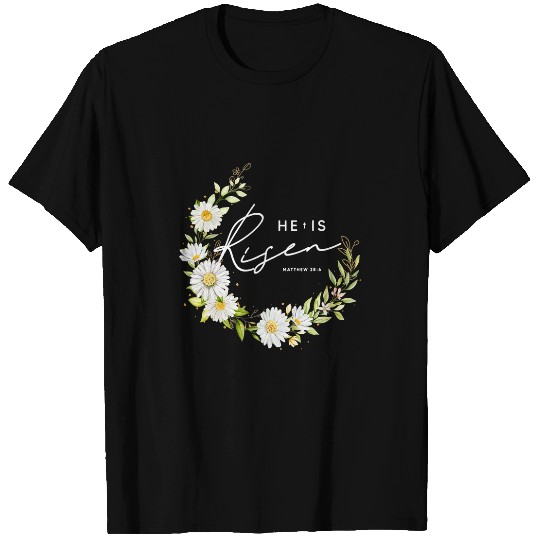 Christian He Is Risen Jesus Christian Happy Easter Floral Wreath Women Christ T-Shirts