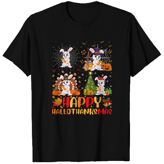 Rabbits Halloween Thanksgiving Christmas Bunny Hallothanksmas T-Shirts