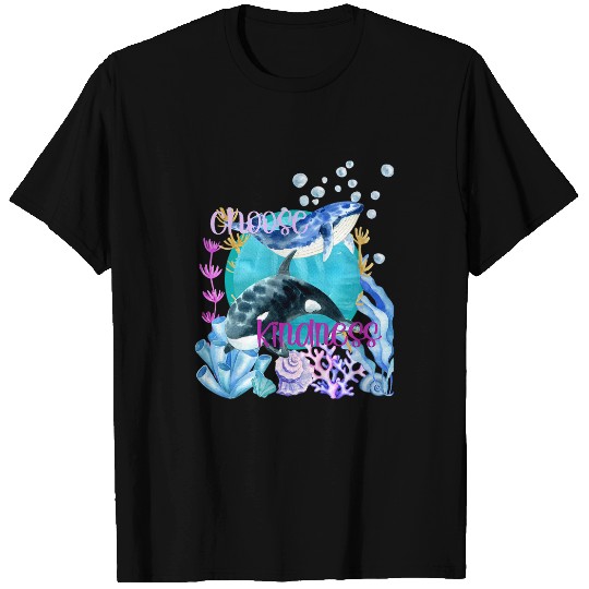 Whales Blue Whale Orca Lover Choose Kindness Watercolor Underwater T-Shirts