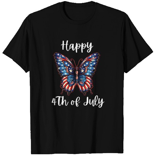 Butterfly USA Flag Cute 4th Of July Funny American Girl T-Shirts