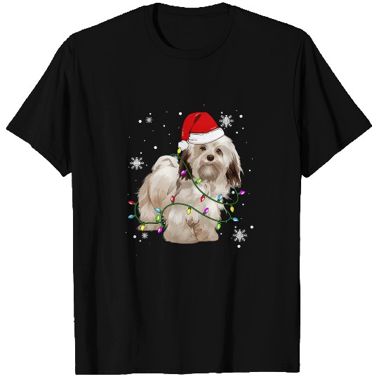Dog Havanese Christmas Light Christmas Dog Santa hat Lover T-Shirts