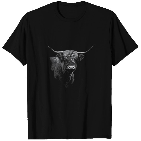 Highland Cow Scottish Cattle Pencil Portrait T-Shirts