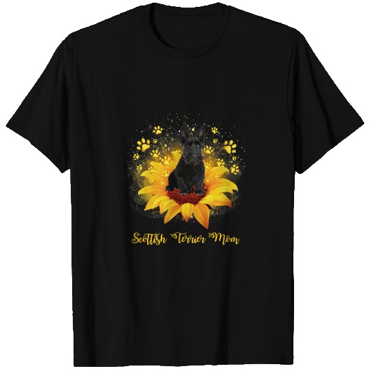 Dog Scottish Terrier Mom Sunflower With Dog Paw Mothers Day T-Shirts
