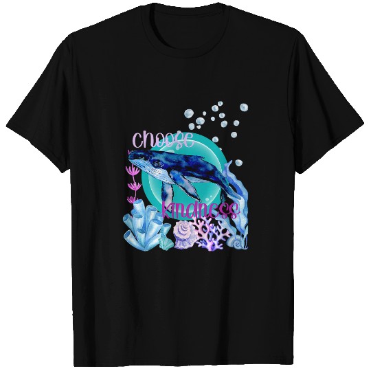 Whales Blue Whale Lover Choose Kindness Inspirational Watercolor T-Shirts