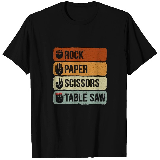 Woodworking Mens Rock Paper Scissors Table Saw Funny Woodworking Carpenter T-Shirts