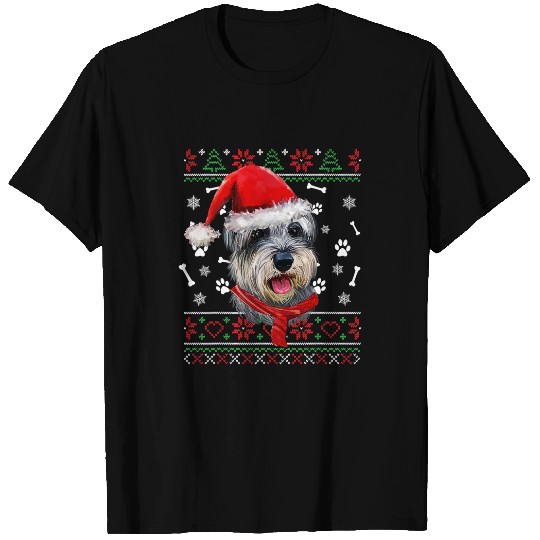 Dog Schnauzer Ugly Sweater Christmas Miniature Schnauzer Santa Hat Pajama T-Shirts