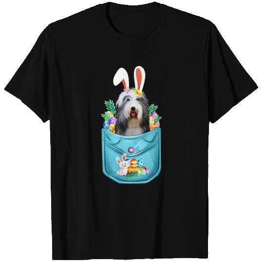 Bunny Bearded Collie In Pocket Easter Day Eggs Bunny Dog T-Shirts