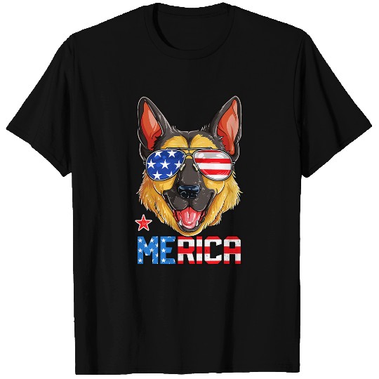 GSD 4th of July Merica Men Women American Flag 2 German Shepherd Dog Dog T-Shirts