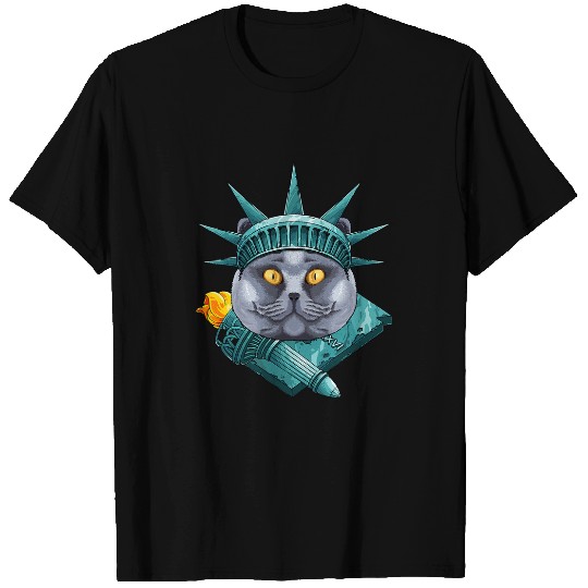Statue Of Liberty British Shorthair 4th Of July USA America T-Shirts
