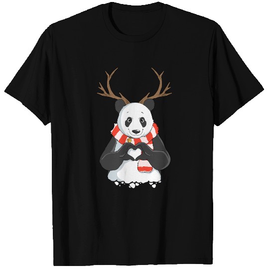 Funny Bear Christmas Panda with Reindeer Antlers Cute Holiday Love Cute Bears T-Shirts