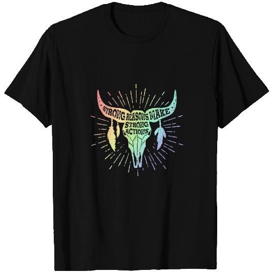 Skeletons Skulls Buffalo Skull Boho Rainbow Feathers Motivational Quote Skull T-Shirts
