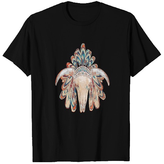 Skeletons Skulls vintages retro Buffalo Skull in Indian head dress Skull T-Shirts