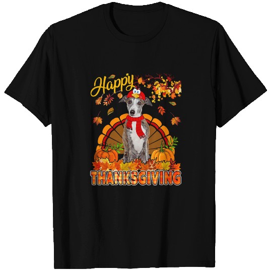 Thanksgiving Whippet Wearing Turkey Costume Fall Leaves T-Shirts