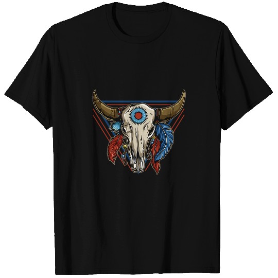 Skeletons Skulls Classic Buffalo Skull Native American Tribe Totem Skull T-Shirts