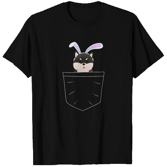 Dog Shiba Inu Kawaii Anime Black Shiba Inu with Cute Bunny Ears In Pocket 255 T-Shirts
