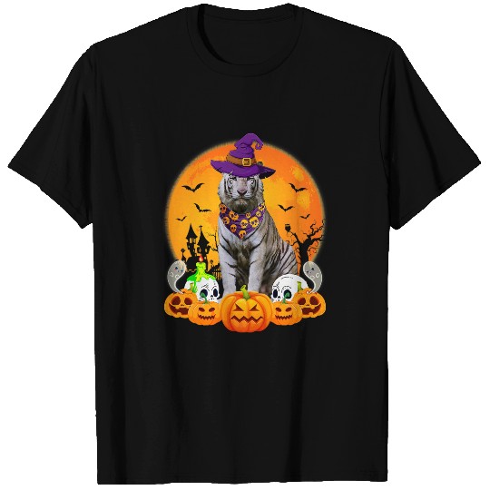 Tiger Gift Skulls Tiger Lover Scary Pumpkin Skull Witch White Tiger Halloween T-Shirts