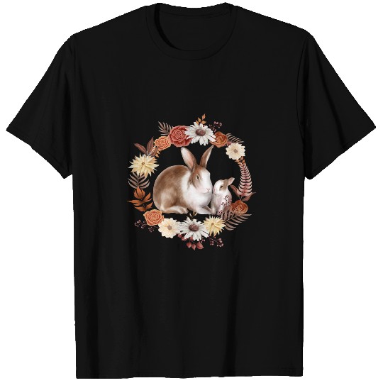 Rabbits Easter Rabbits Fall Autumn Leaves Wreath Cute Rabbit T-Shirts